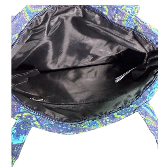 Vera Bradley Blue Paisley Tote Bag With Tan Faux Leather Base - Picture 2 of 6